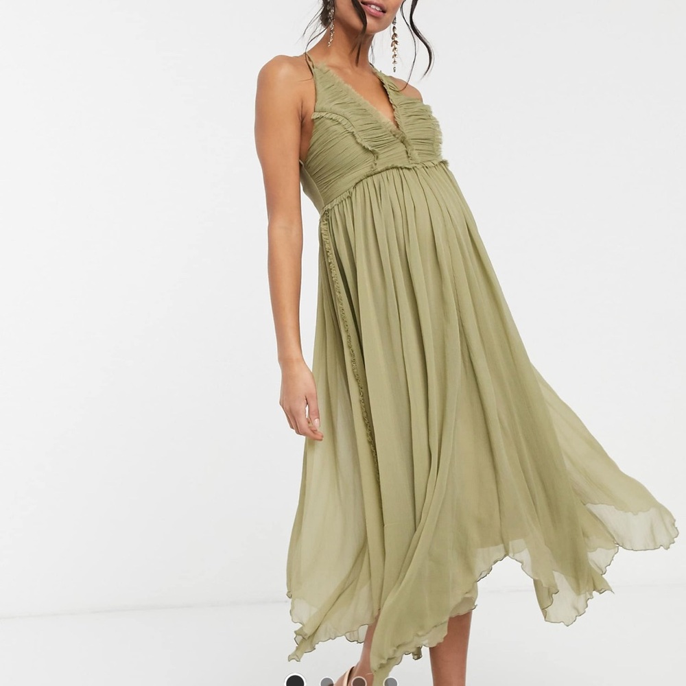 Maternity Elegant Olive Green Halter Dress